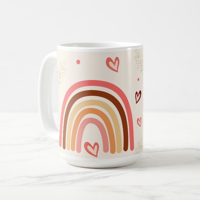 Rainbow Liebe Boho Polka Dots and Harts Kaffeetasse (Vorderseite Links)