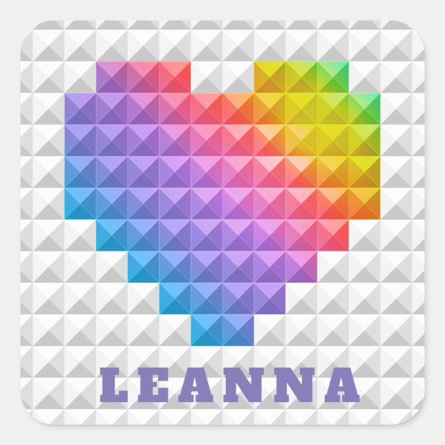 Rainbow Liebe Heart Geometric Muster Personalisier Quadratischer Aufkleber (Vorderseite)