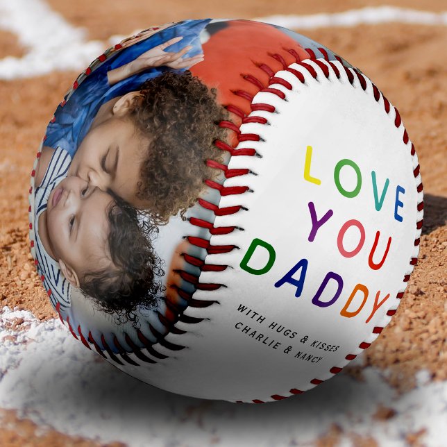 Rainbow 'LIEBE YOU DADDY' Foto Collage Keepake Baseball (Custom Dad Baseball Gifts)