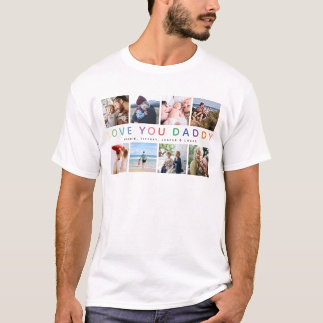 Rainbow 'LIEBE YOU DADDY' Foto Collage Keepake T-Shirt (Vorderseite)