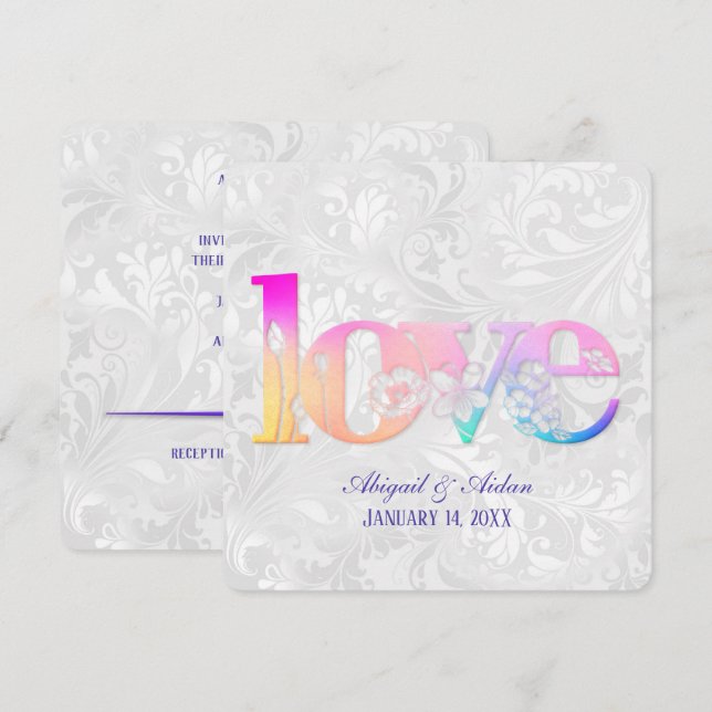 Rainbow-Liebe zur Einladung von Hochzeitssatin (Vorne/Hinten)