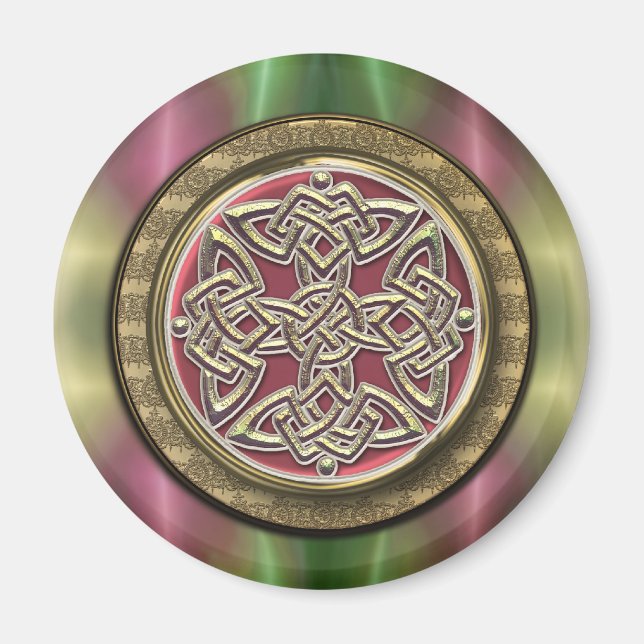 Rainbow Lights Gold Stone Celtic Shield Knot Magnet (Vorne)