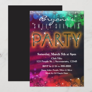Rainbow Lights Sparkle Dance Club Party Invitation