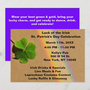 Rainbow Lila & Green Clover Drink Irish Einladung