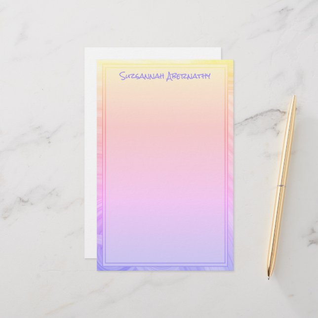 Rainbow Lila Rosa Orange Border Individuelle Name Briefpapier (Vorderseite/Rückseite Beispiel)
