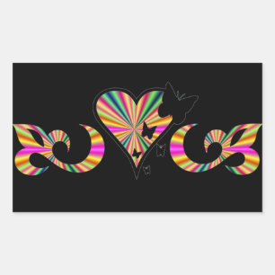 Rainbow Lily Heart and Butterfly Rechteckiger Aufkleber