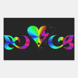 Rainbow Lily Heart and Butterfly Rechteckiger Aufkleber