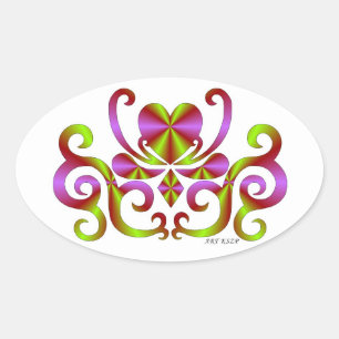 Rainbow Lily und Heart Ovaler Aufkleber