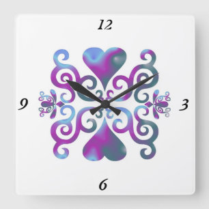 Rainbow Lily und Heart Quadratische Wanduhr