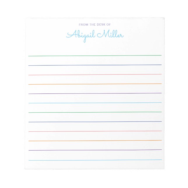 Rainbow Lined Personalisiert Notepad Notizblock (Vorderseite)