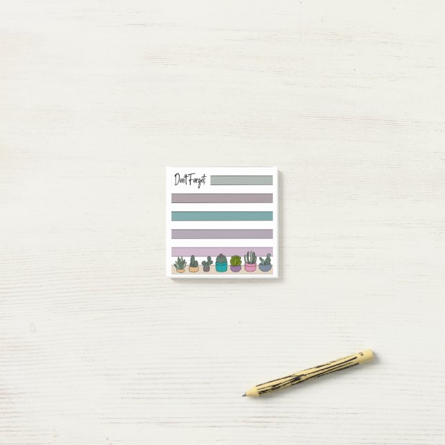 Rainbow Lined Potted Succulents & Cacti - Post-it  (Sur un bureau)
