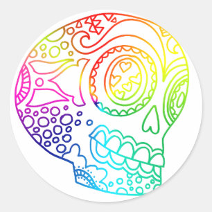Rainbow Lines Sugar Skull in Love Runder Aufkleber