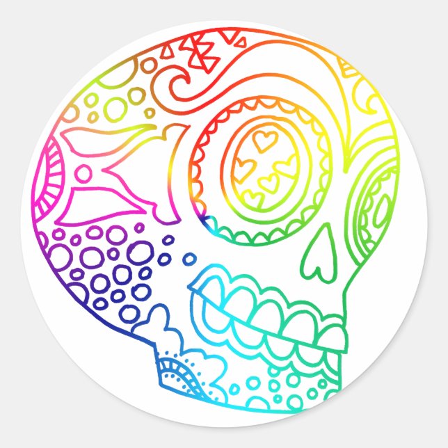 Rainbow Lines Sugar Skull in Love Runder Aufkleber (Vorderseite)