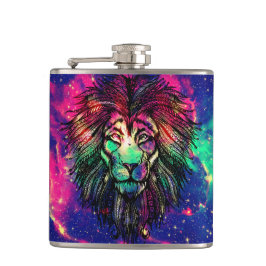 Rainbow Lion Hipster Galaxy Flachmann
