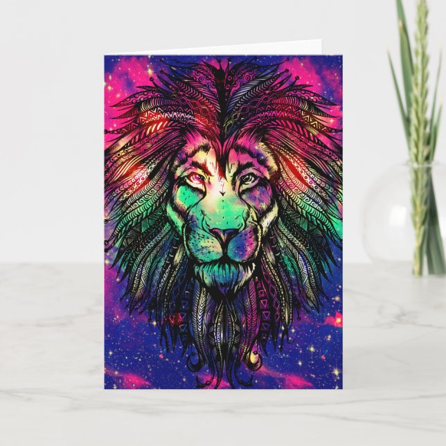 Rainbow Lion Hipster Galaxy Karte (Vorderseite)