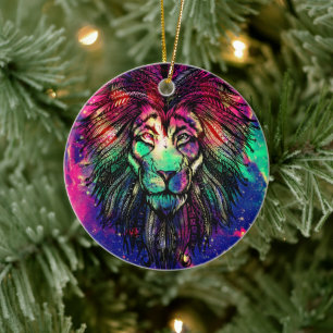 Rainbow Lion Hipster Galaxy Keramik Ornament