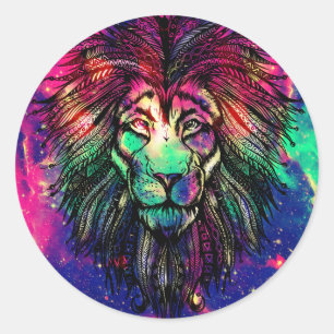 Rainbow Lion Hipster Galaxy Runder Aufkleber
