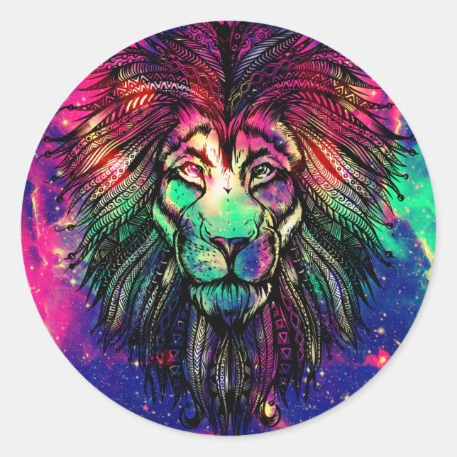 Rainbow Lion Hipster Galaxy Runder Aufkleber (Vorderseite)