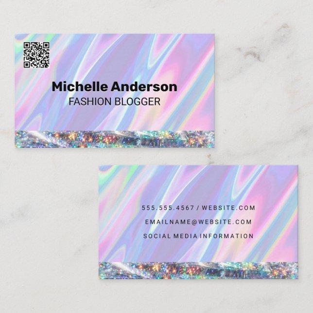 Rainbow Liquid | Glitzer Shine | QR-Code Visitenkarte (Vorne/Hinten)