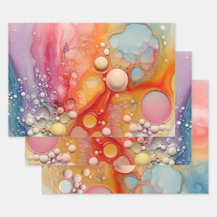 Rainbow Liquid Pour Cells Art Abstraktes Design Geschenkpapier Set