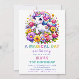 Rainbow Little Unicorn Invitations d'anniversaire
