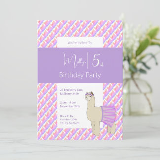 Rainbow Llama Lila Girls Geburtstag Einladung