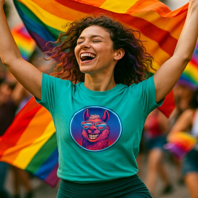 Rainbow Llama mit Herz Pride Shades T-Shirt (Von Creator hochgeladen)