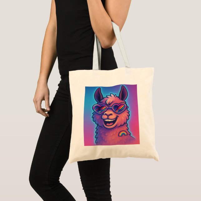 Rainbow Llama mit Herz Pride Shades Tragetasche (Vorderseite (Produkt))