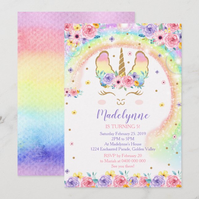 Rainbow Llamacorn Invasion - Llamacorn Einladung (Vorne/Hinten)