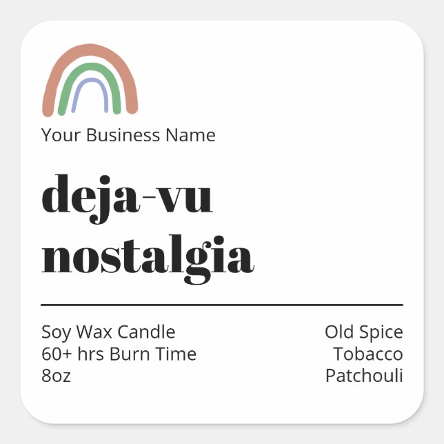 Rainbow Logo Candle Product Labels Quadratischer Aufkleber (Vorderseite)