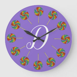 Rainbow Lollipop Candy Lolly Lila Initial Große Wanduhr
