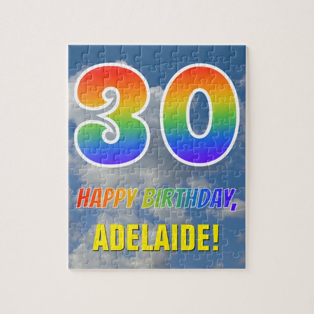 Rainbow Look "30" & "HAPPY BIRTHDAY", Cloudy Sky (Vertikal)