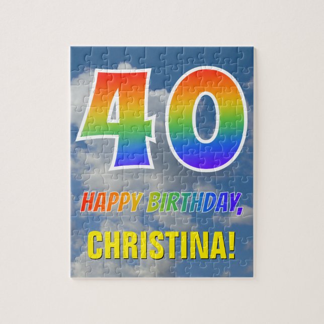 Rainbow Look "40" & "HAPPY BIRTHDAY", Cloudy Sky (Vertikal)