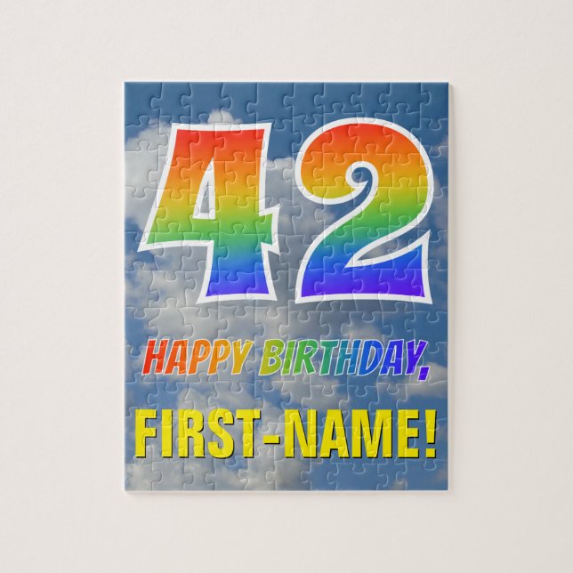 Rainbow Look "42" & "HAPPY BIRTHDAY", Cloudy Sky (Vertikal)