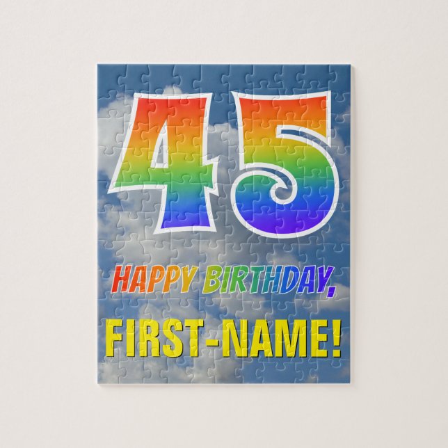 Rainbow Look "45" & "HAPPY BIRTHDAY", Cloudy Sky (Vertikal)