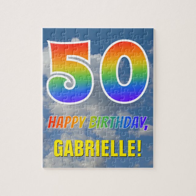 Rainbow Look "50" & "HAPPY BIRTHDAY", Cloudy Sky (Vertikal)