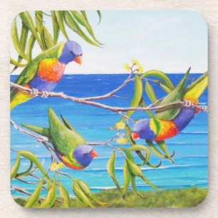 Rainbow Lorikeet Beachy Blue Australian Painting Getränkeuntersetzer