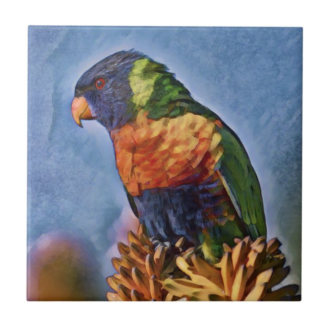 Rainbow Lorikeet Parrot Bird Fliese (Vorderseite)