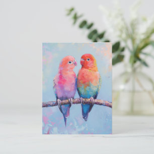Rainbow Love Birds Postkarte