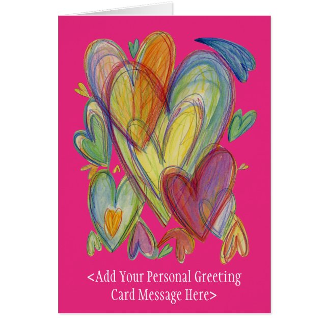 Rainbow Love Hearts Art Greeting Card (Devant)