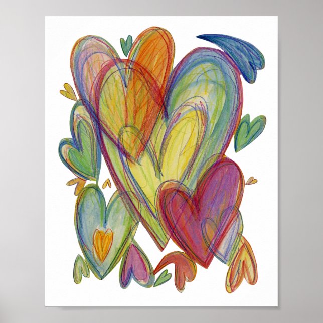 Rainbow Love Hearts Peinture Art Poster Prints (Devant)