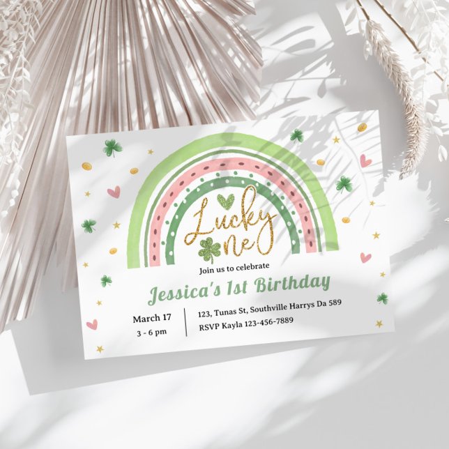 Rainbow Lucky Eins Geburtstag Einladung (Von Creator hochgeladen)