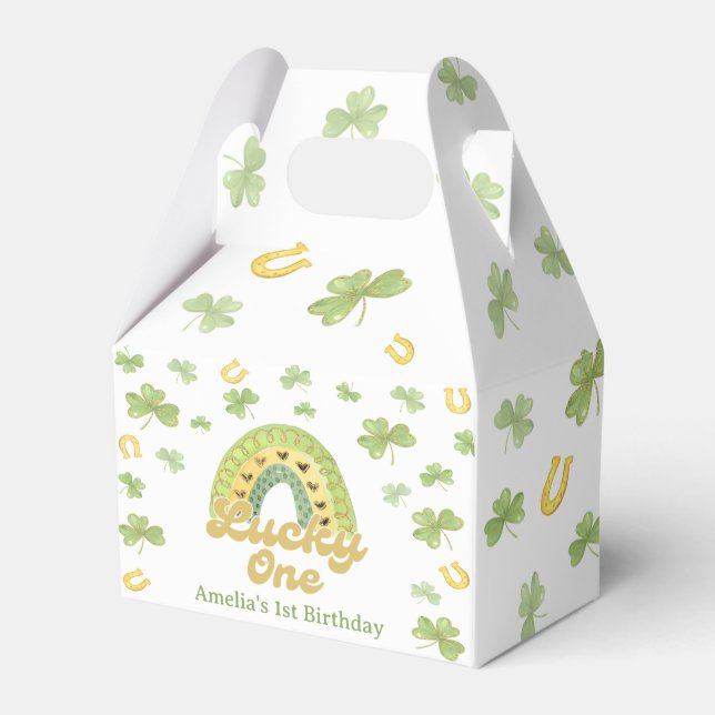 Rainbow Lucky One Birthday Favor Box Geschenkschachtel (Vorderseite)