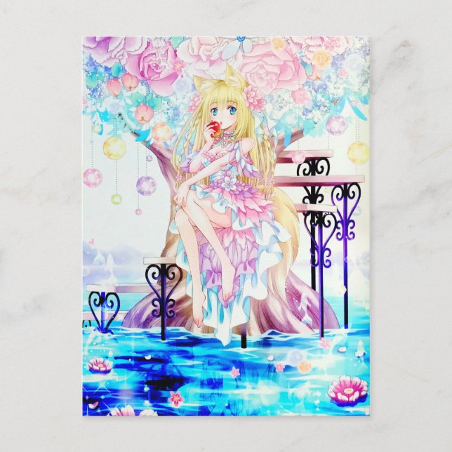 Rainbow Magical Fox Fairy Blume Fantasy Art Postkarte (Vorderseite)