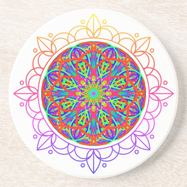 Rainbow Mandala Boho Sandstone Untersetzer (Vorne)