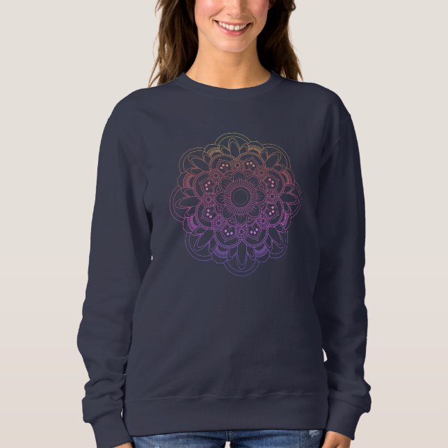 Rainbow Mandala dunkelblaues Sweatshirt (Vorderseite)