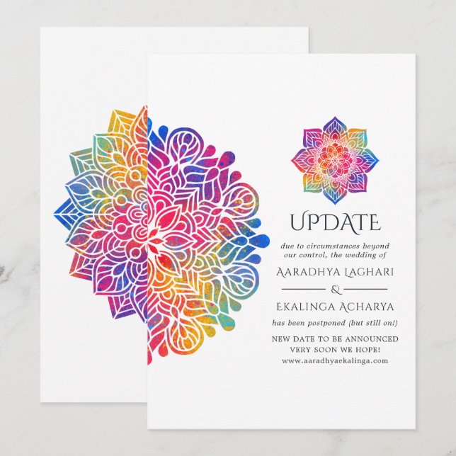 Rainbow Mandala Indian Wedding Update Einladung (Vorne/Hinten)