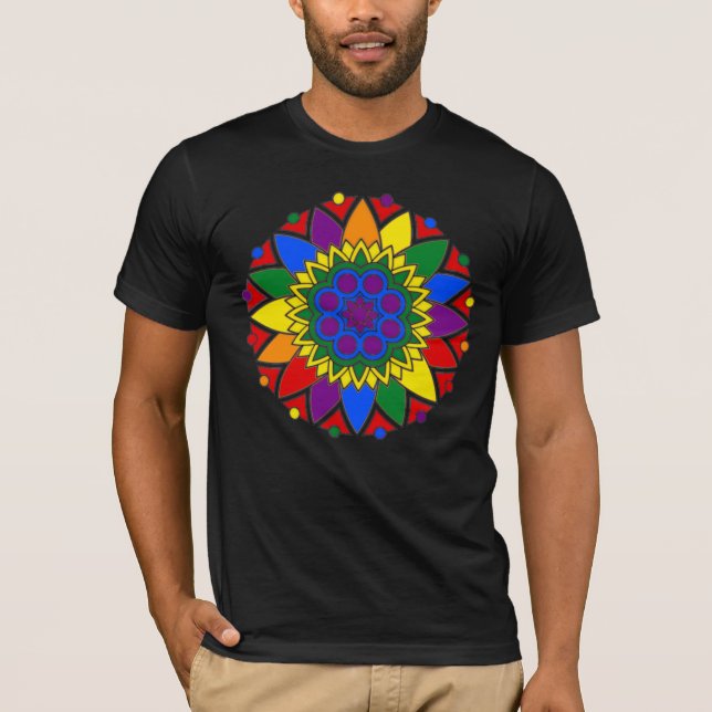 Rainbow Mandala LGBT Pride Flag Colors III T-Shirt (Vorderseite)