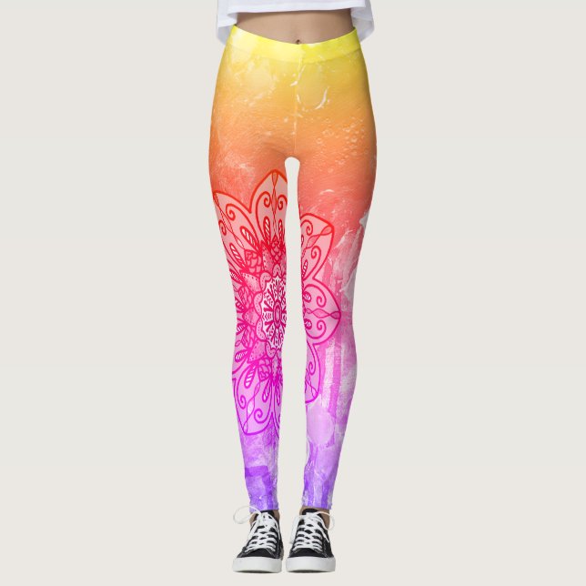 Rainbow mandala lotus Leggings (Vorderseite)