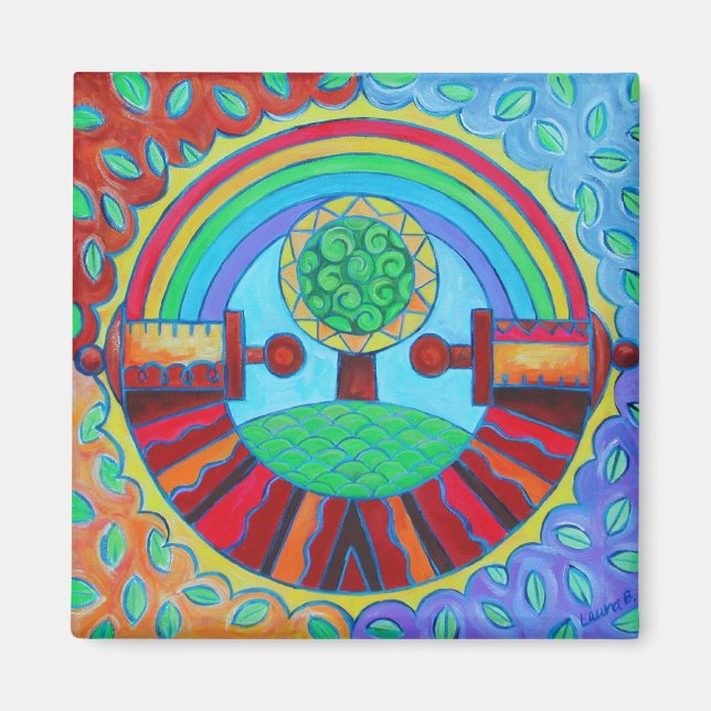 Rainbow Mandala Magnet (Devant)
